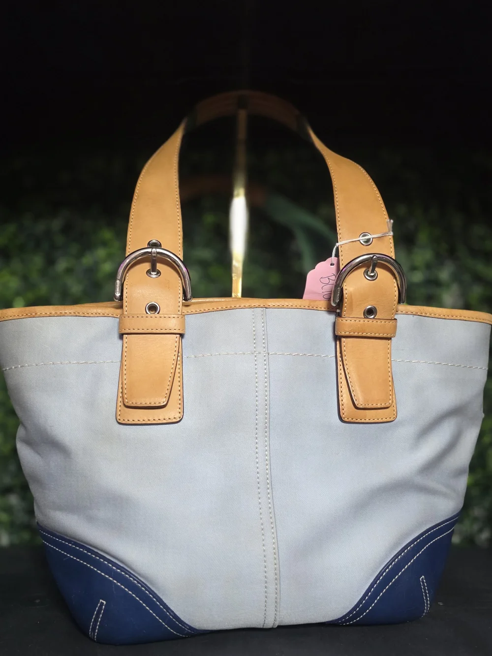 Y2K Coach Soho Hampton Colorblock Blue Canvas Shoulder Tote Purse Buckle